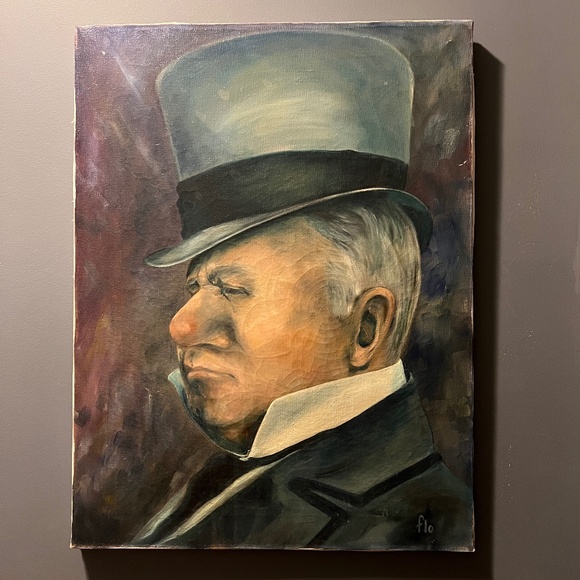 VINTAGE W.C. FIELDS ORIGINAL OIL ON CANVAS PAINTING SIGNED BY ARTIST FLO - Picture 1 of 13